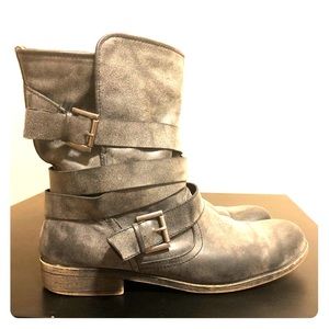Dark Gray Distressed Moto Boots